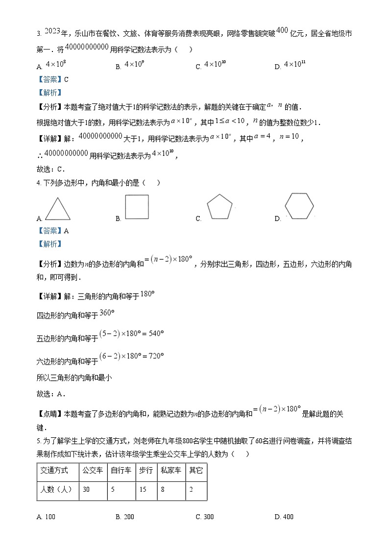2024年四川省乐山市中考数学试题（解析版）第2页