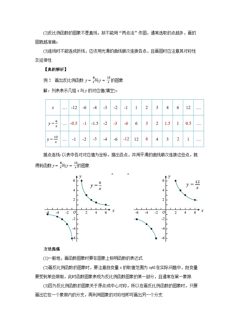 人教版九年级下册数学  26.1.2.1反比例函数的图像和性质（第一课时）  教案第3页