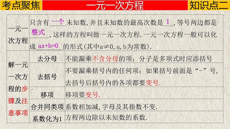 中考数学一轮复习讲练课件专题2.1 一次方程（组）（含答案）第6页