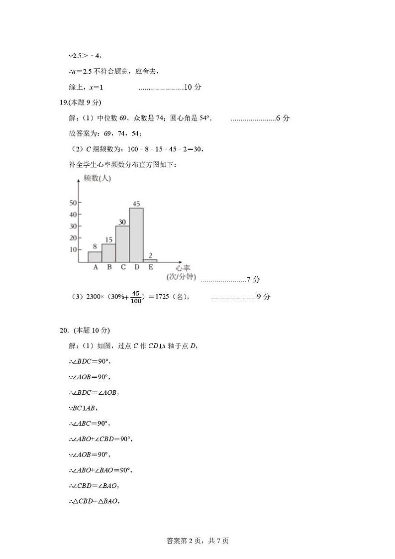 山东省济宁市金乡县2024-2025学年九年级上学期期末模拟数学试题一参考答案第2页