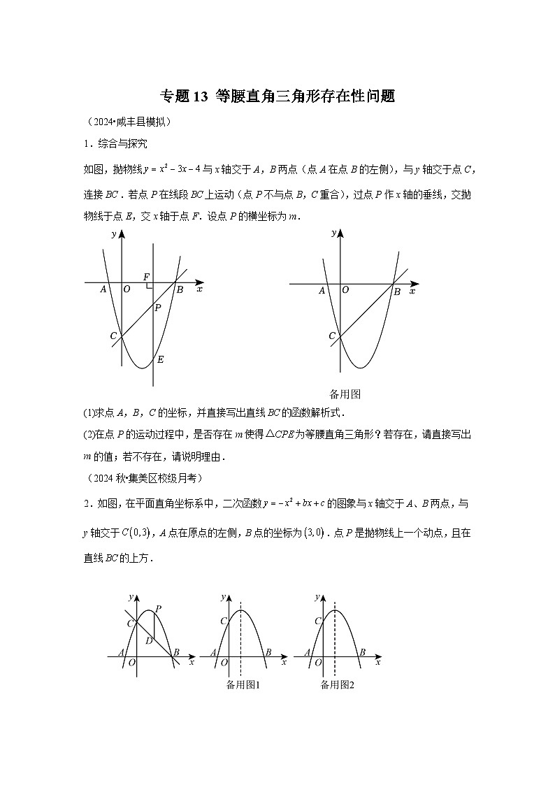 2025年九年级中考数学二次函数压轴题专题练习13等腰直角三角形存在性问题（含解析）第1页