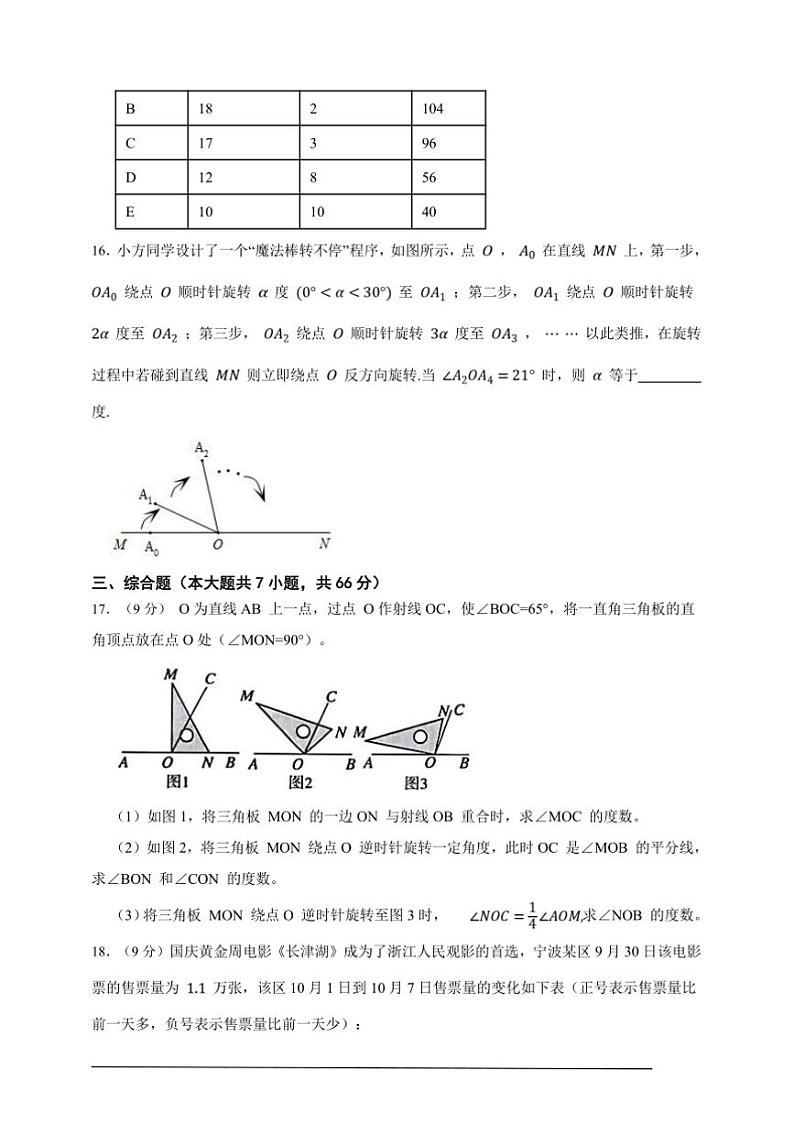 浙教版七年级上册期末冲刺满分数学卷试卷(原卷版+解析版)第3页