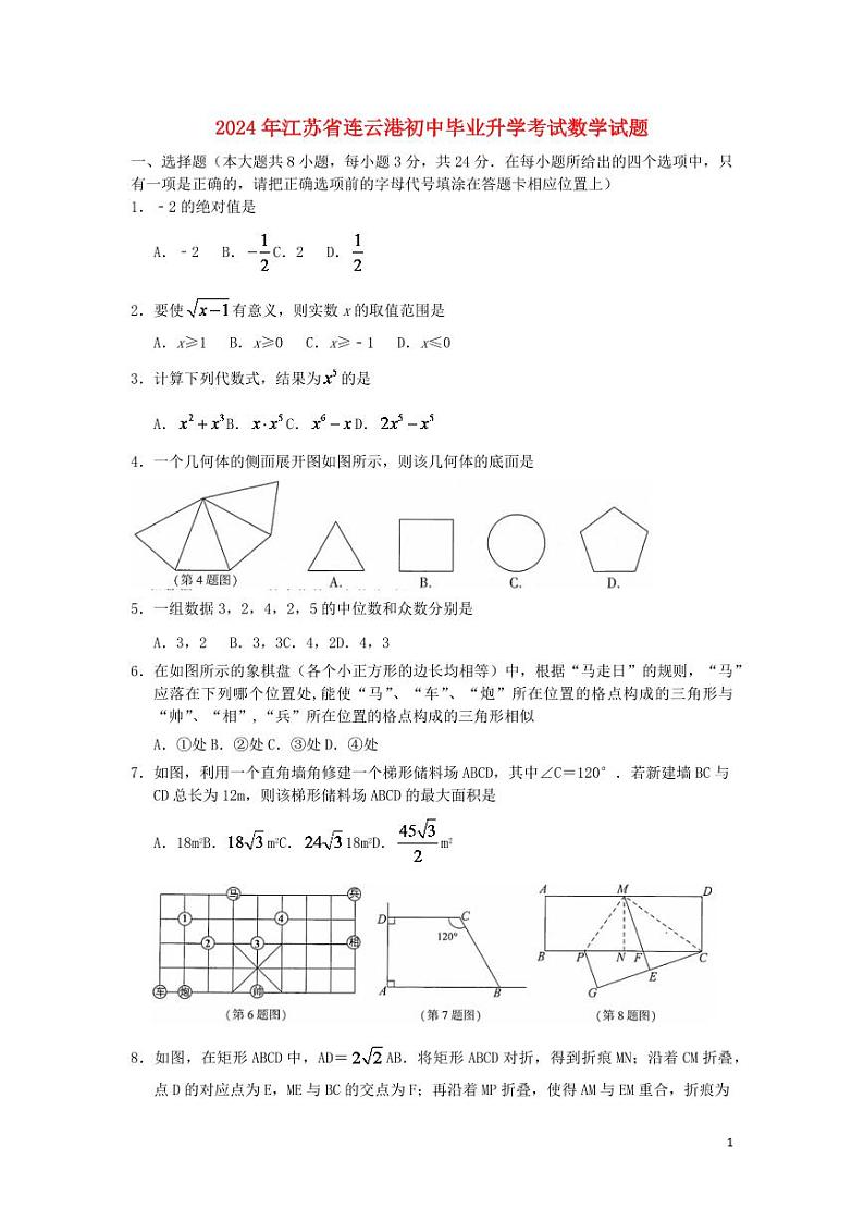 江苏省连云港市2024年中考数学水平提升模拟试题第1页