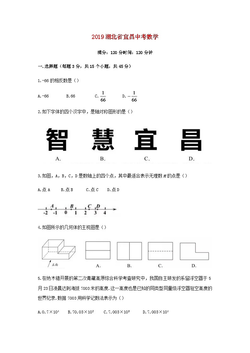 湖北省宜昌市2024年中考数学水平提升模拟试题第1页