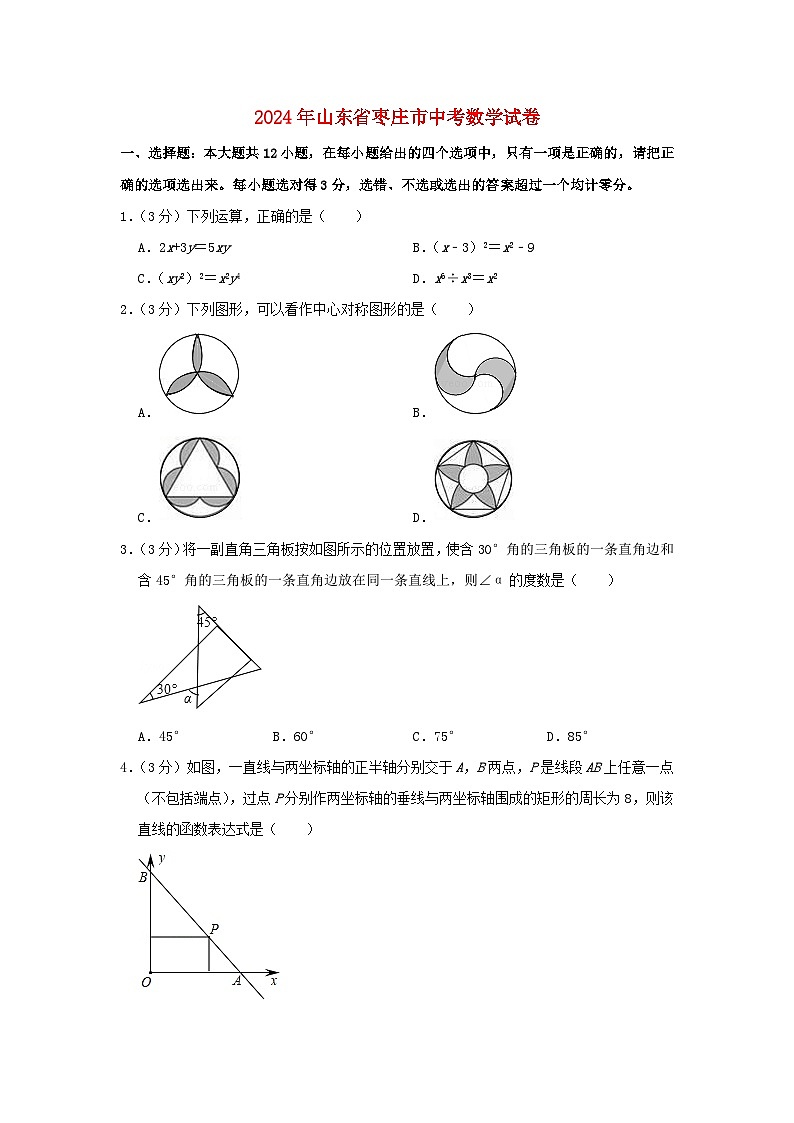 山东省枣庄市2024年中考数学水平提升模拟试题（含解析）第1页