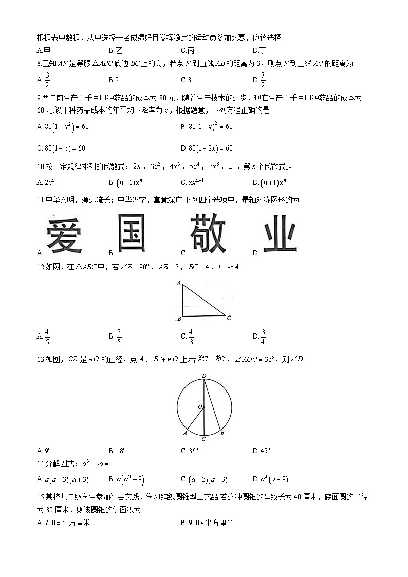 2024年云南省初中学业水平考试数学试题卷（原卷版）第2页