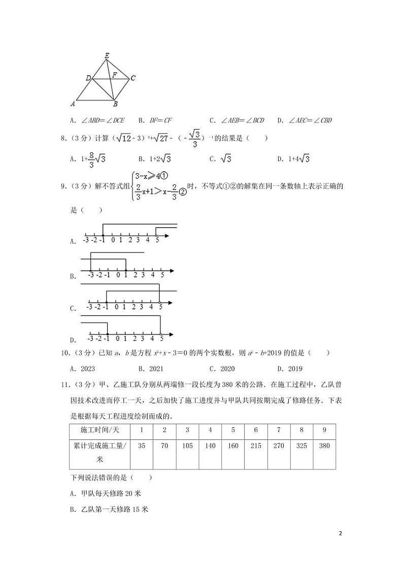 山东省威海市2024年中考数学模拟试题（含解析）第2页