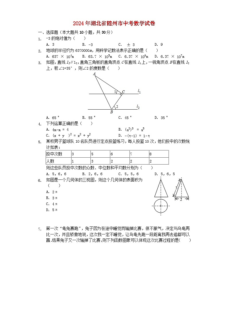 湖北省随州市2024年中考数学模拟试题（含解析）第1页