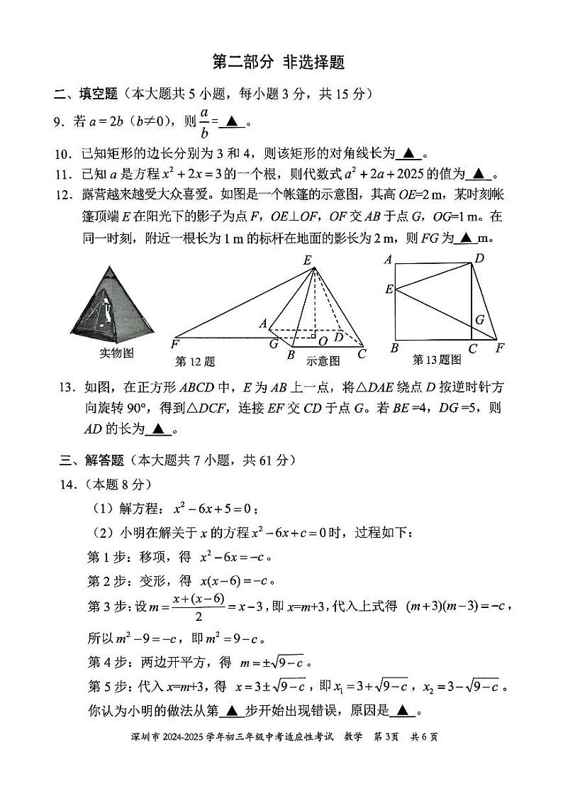 2024-2025深圳市适应性考试数学试卷第3页