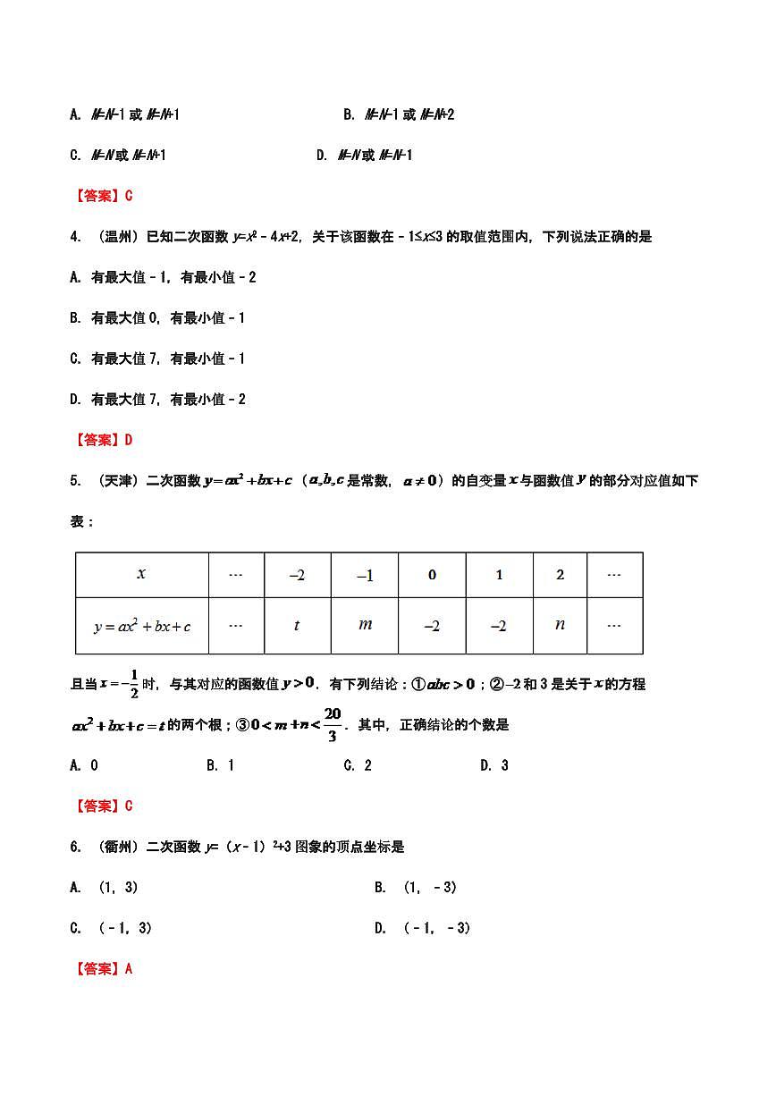 2019年—2024年中考数学真题分类训练——专题八：二次函数第2页