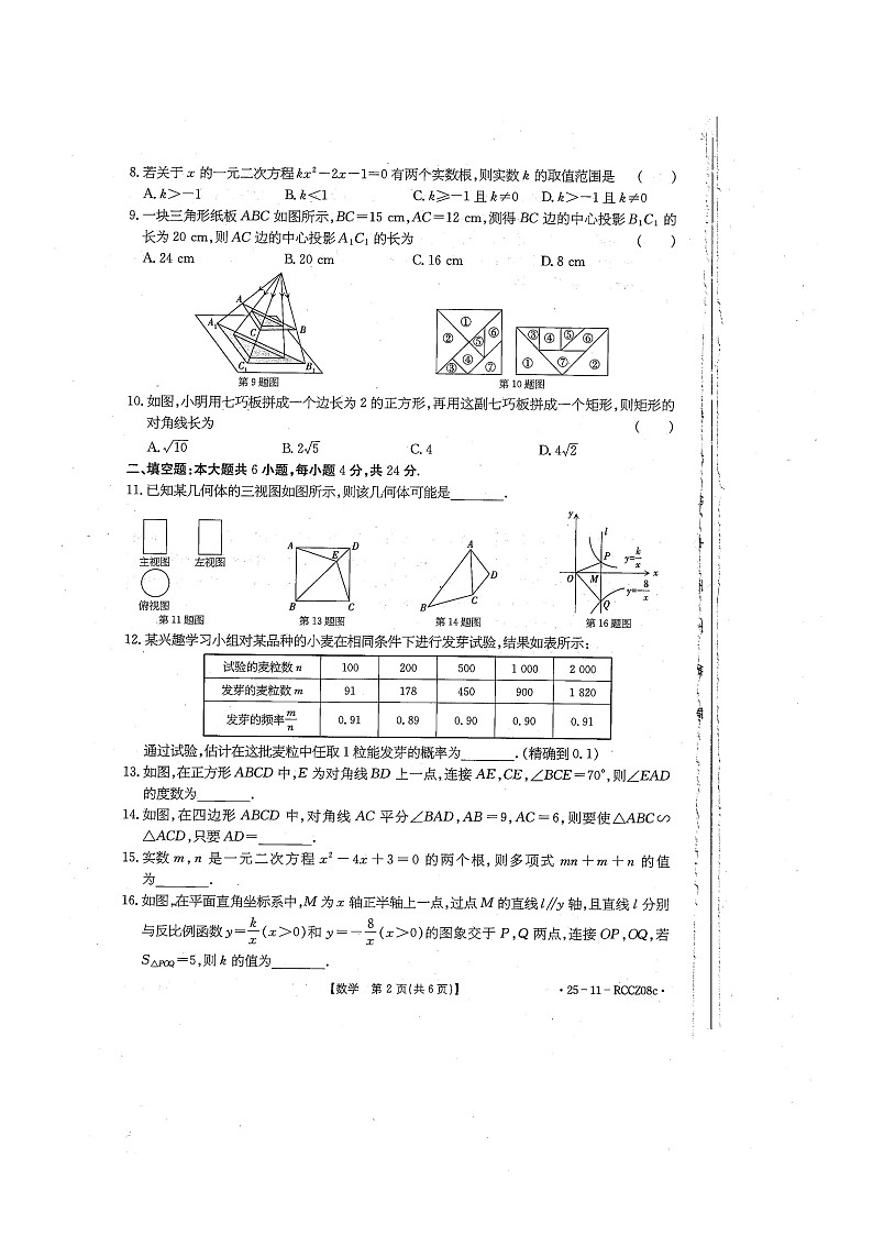 甘肃省白银市2024-2025学年九年级上学期期末考试数学试卷第2页