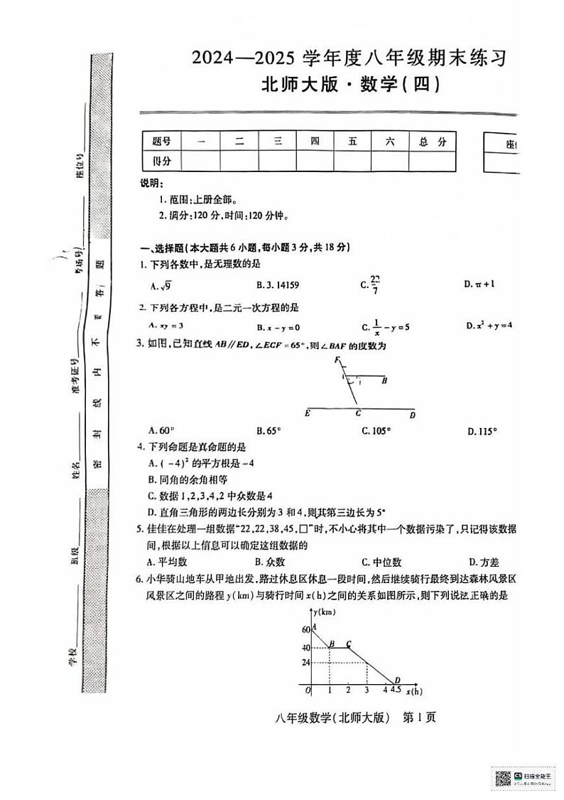 江西省抚州市临川区青泥镇初级中学2024-2025学年八年级上学期1月期末数学试题第1页