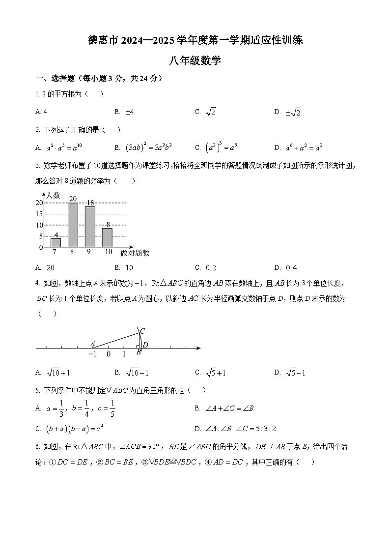 吉林省长春市德惠市20240-2025学年八年级上学期数学12月期末模拟卷第1页