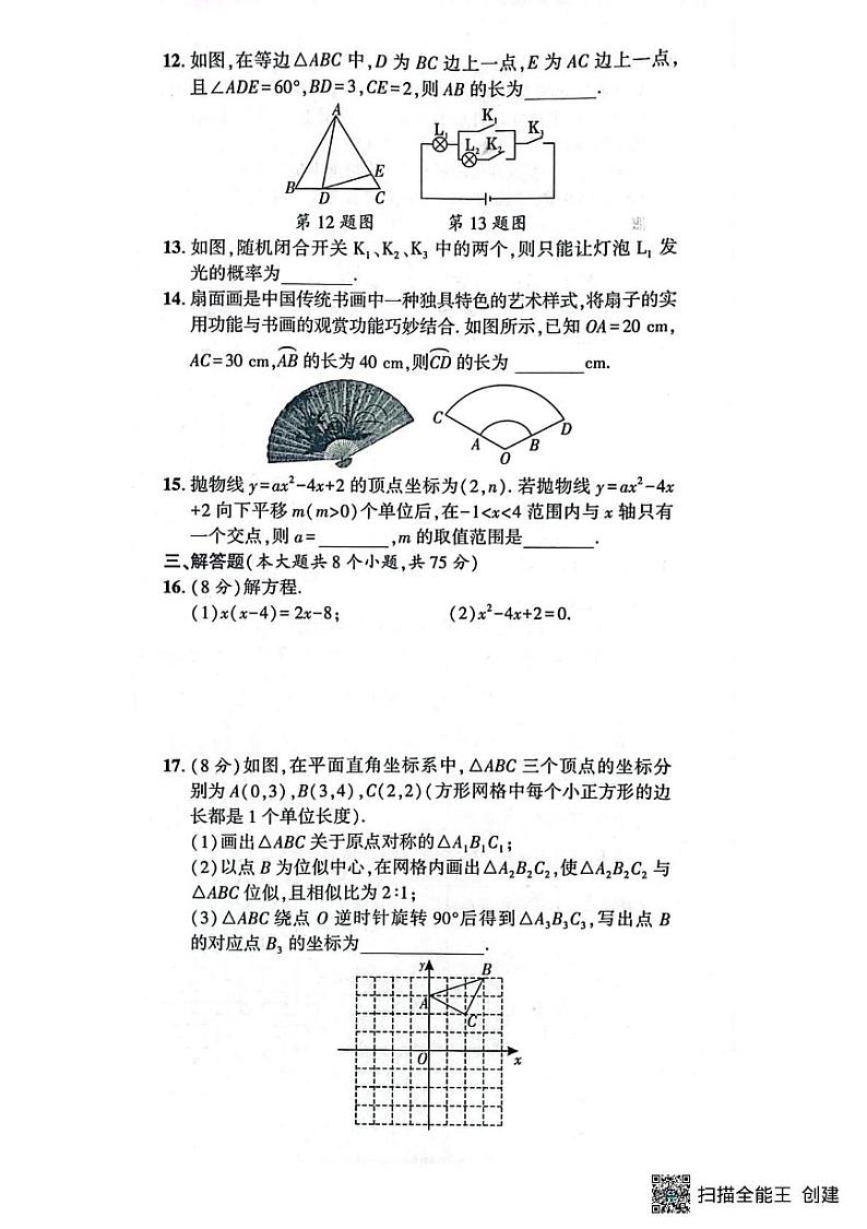 河南省漯河市召陵区2024-2025学年九年级上学期1月期末数学试题第3页