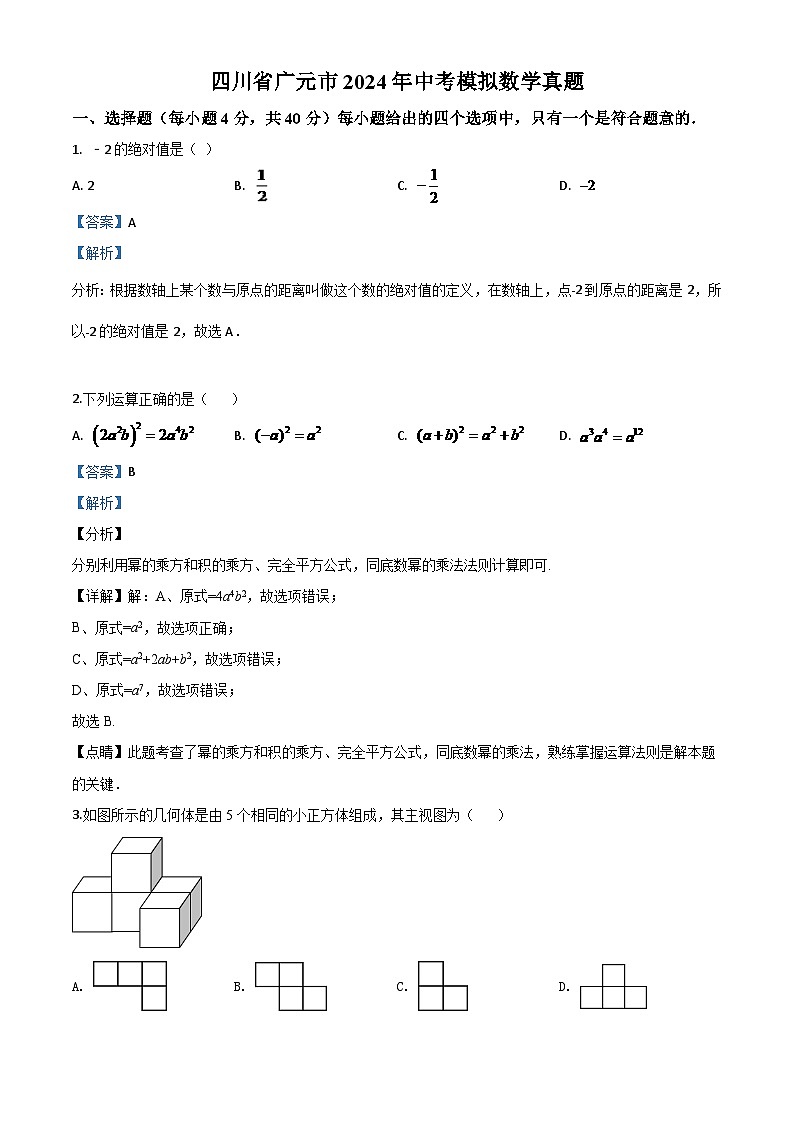 四川省广元市2024年中考模拟数学真题（解析版）第1页
