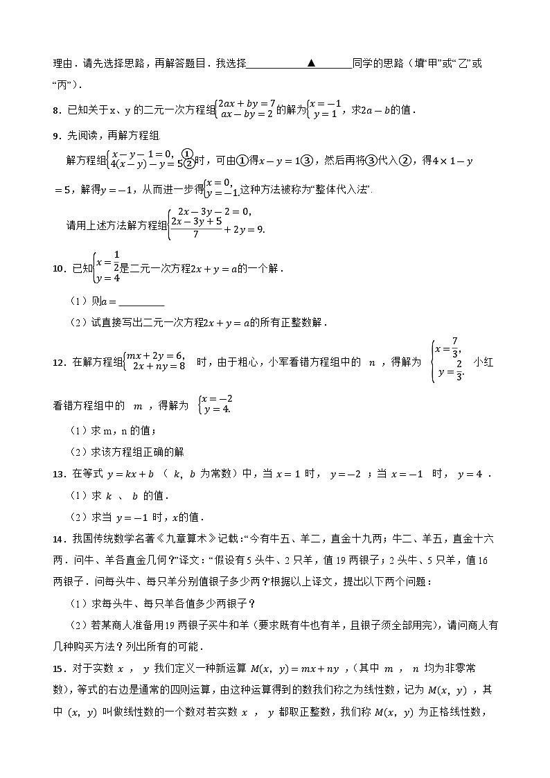 人教版七年级数学下册复习 第八章 二元一次方程组专项训练第2页