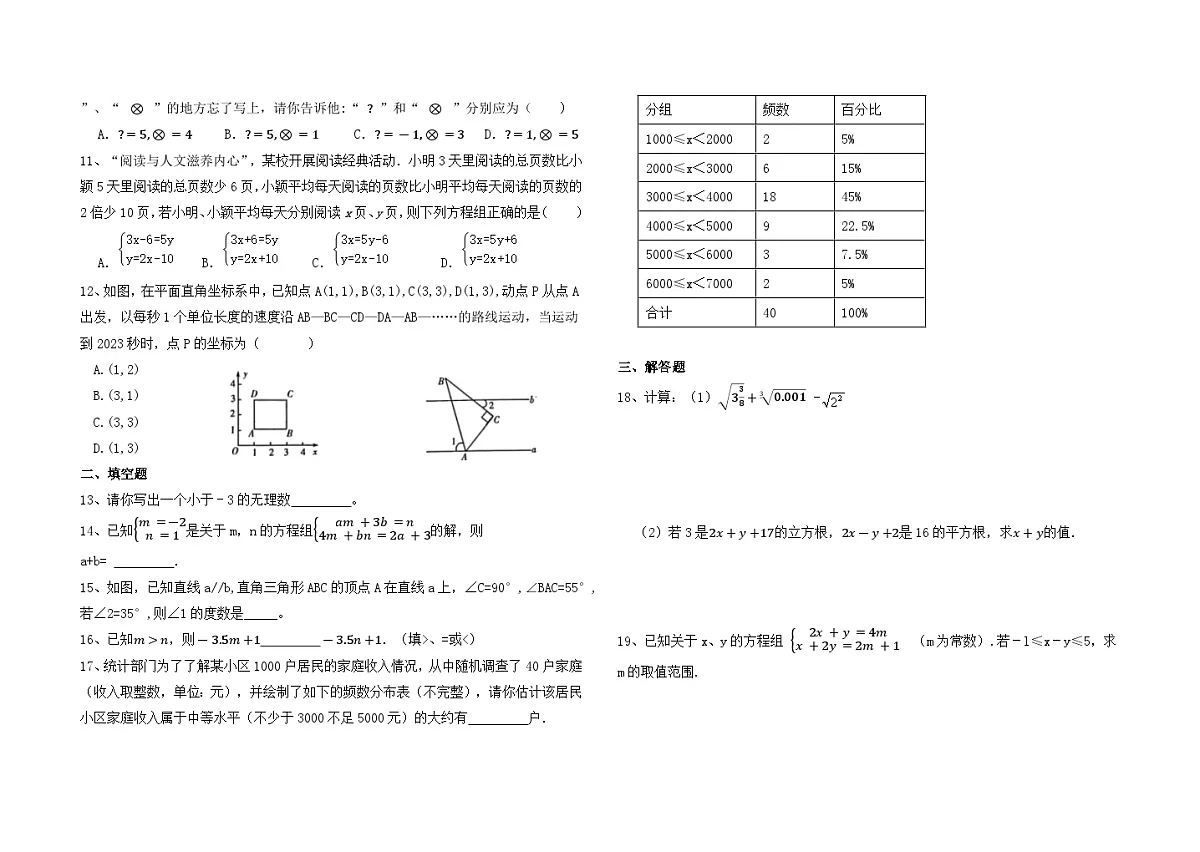 人教版七年级数学下册期末模拟卷第2页