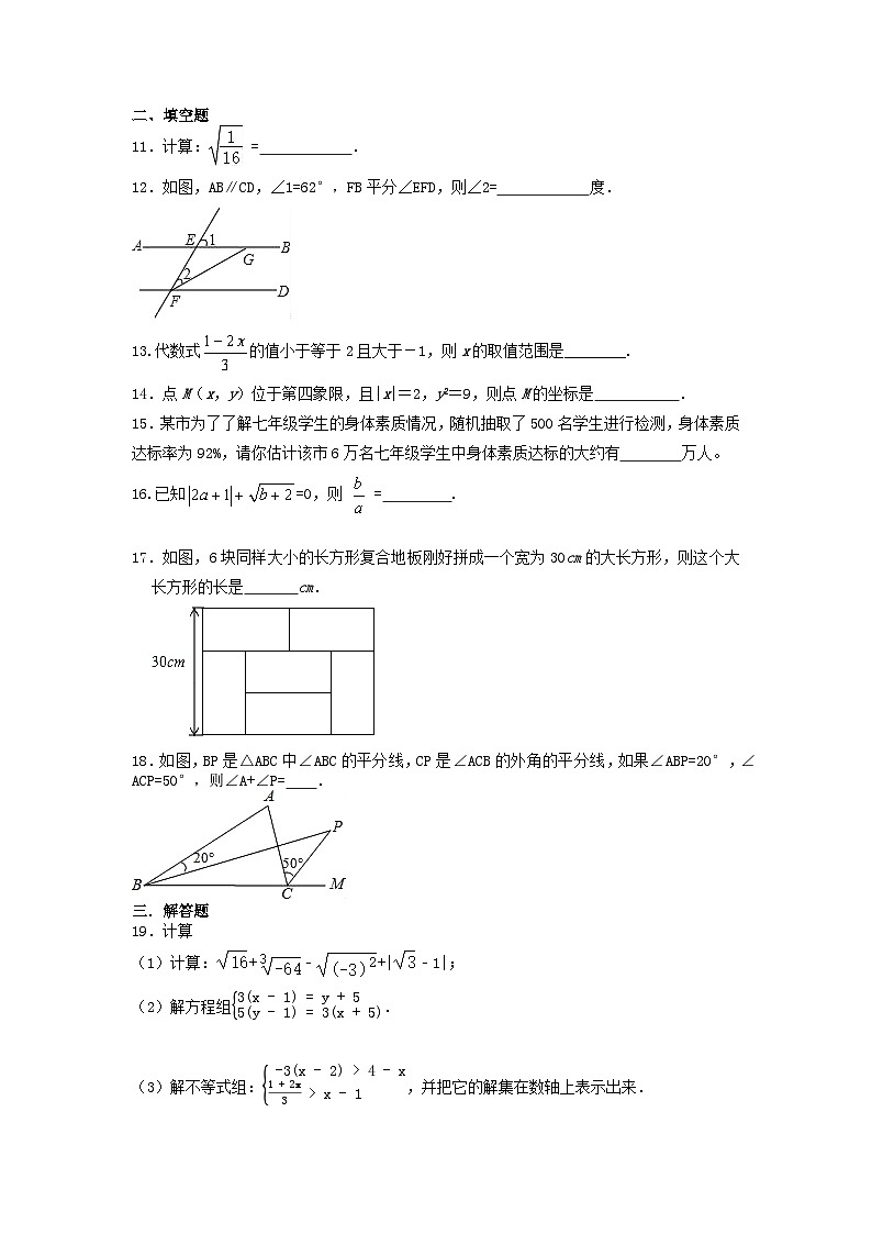 人教版七年级下册 数学期末复习卷（二）第2页