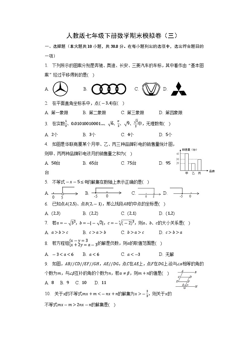 人教版数学七年级下册期末模拟卷（三）第1页