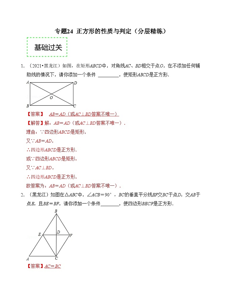 2025年中考数学一轮复习分层精练专题24 正方形的性质与判定(解析版）第1页