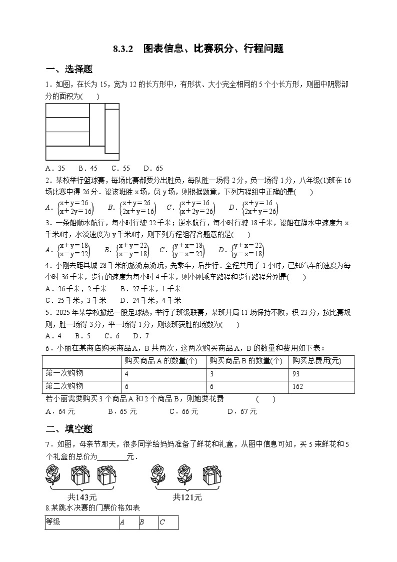 8.3.2 图表信息、比赛积分、行程问题 同步练习（含答案）数学人教版七年级下册第1页