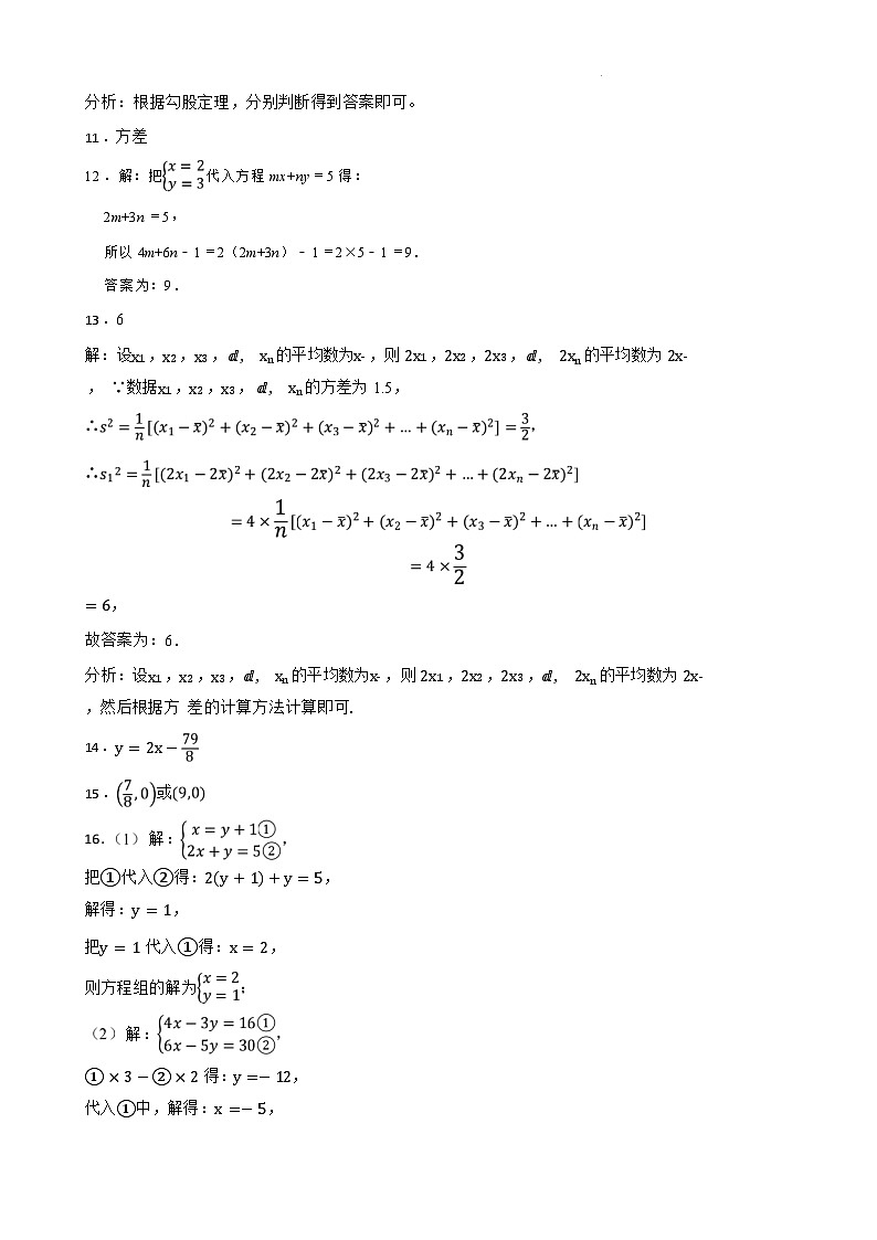 北师大版八年级上册数学期末练习试卷答案（北师）第2页
