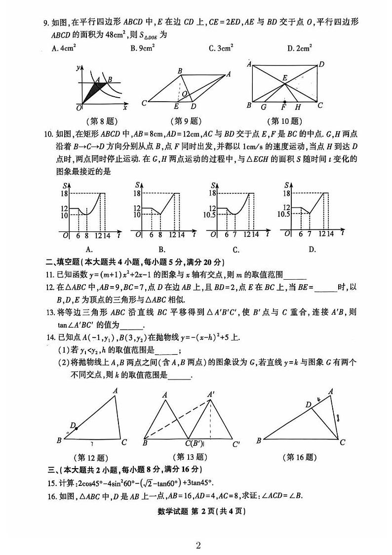 安徽省马鞍山市第七中学2024-2025学年九年级上学期期末考试数学试题第2页