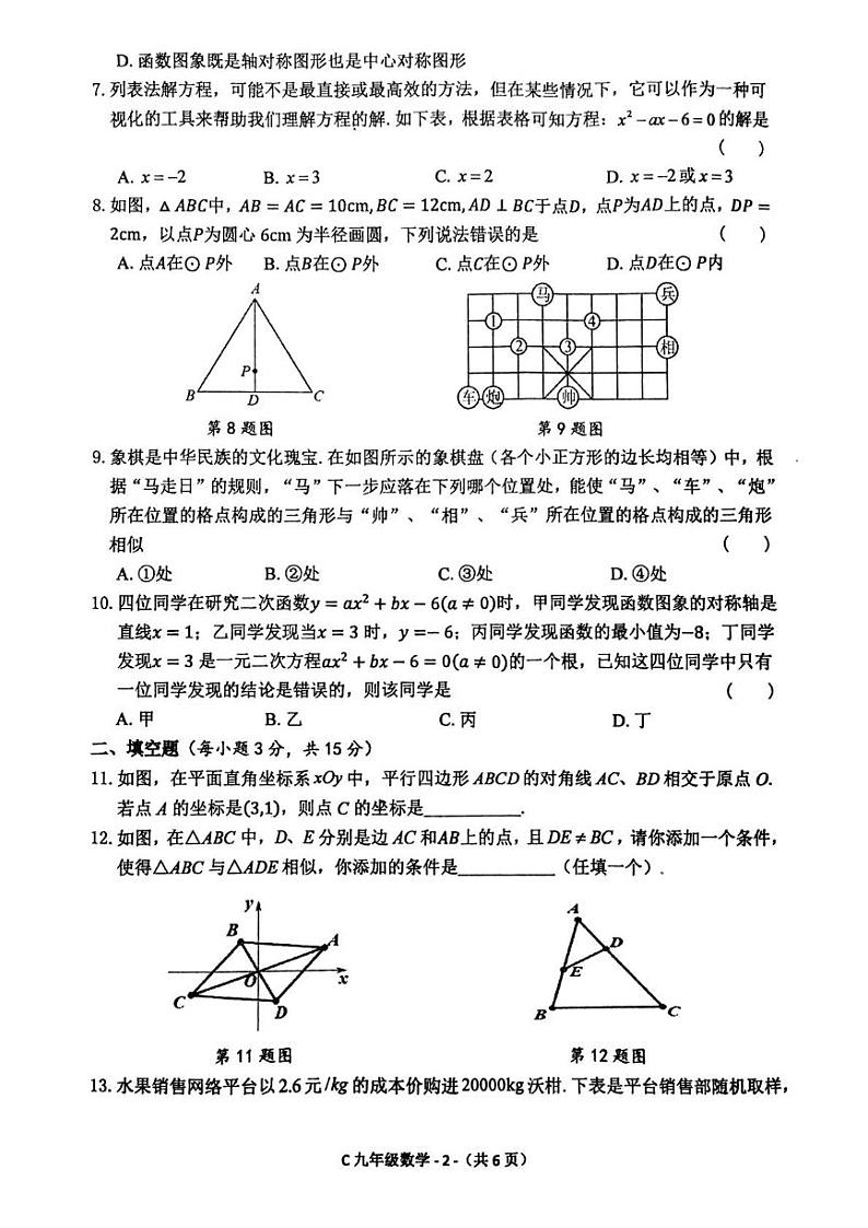 河南省驻马店市确山县部分私立初中期末联考2024-2025学年九年级上学期1月期末数学试题第2页