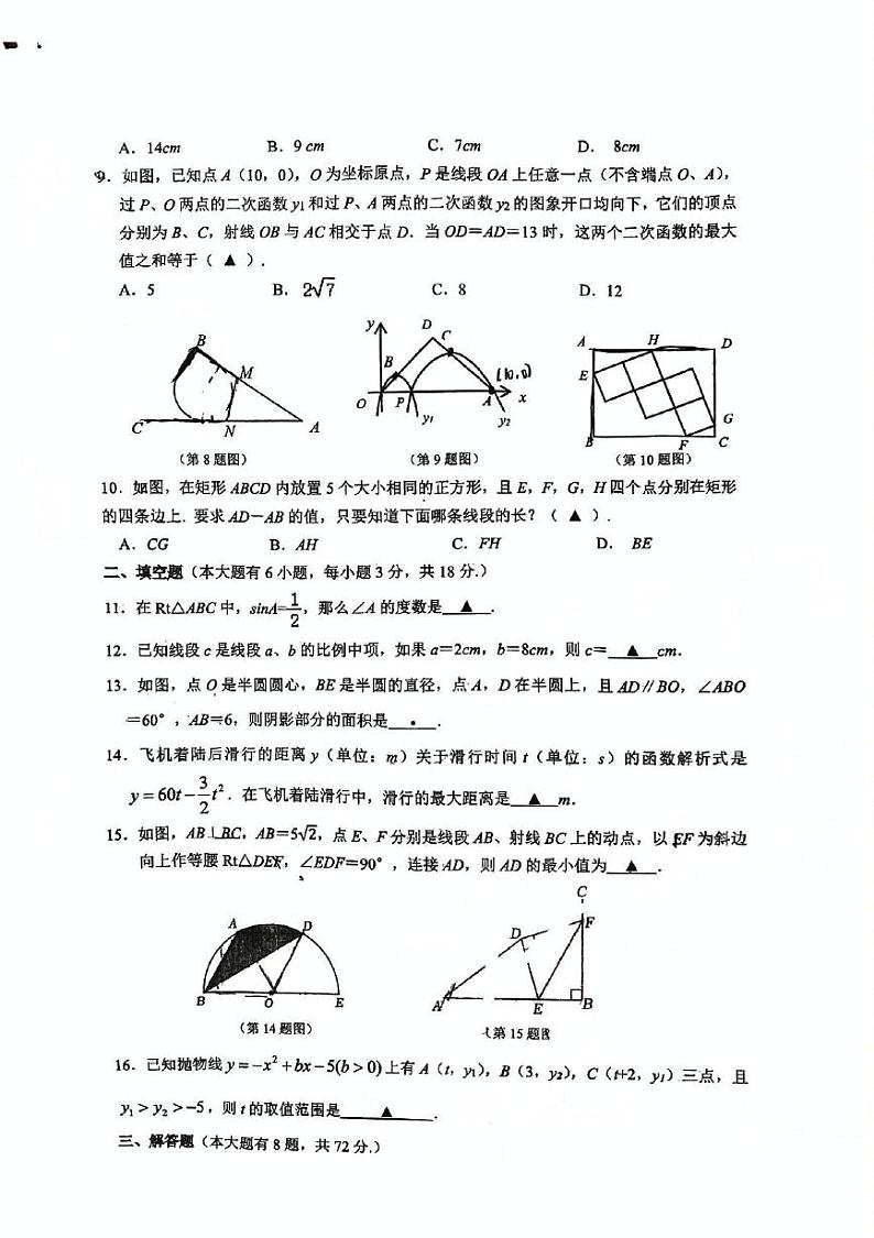 浙江省金华市义乌市宾王中学2024-2025学年九年级上学期期末考试数学试卷第2页