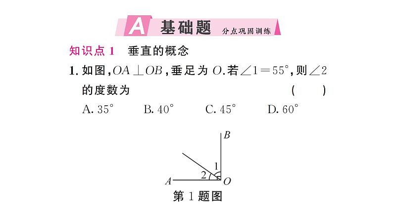 初中数学新人教版七年级下册7.1.2 两条直线垂直 作业课件2025春第2页