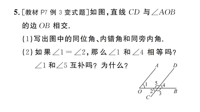 初中数学新人教版七年级下册 7.1.3 两条直线被第三条直线所截 作业课件2025春第6页