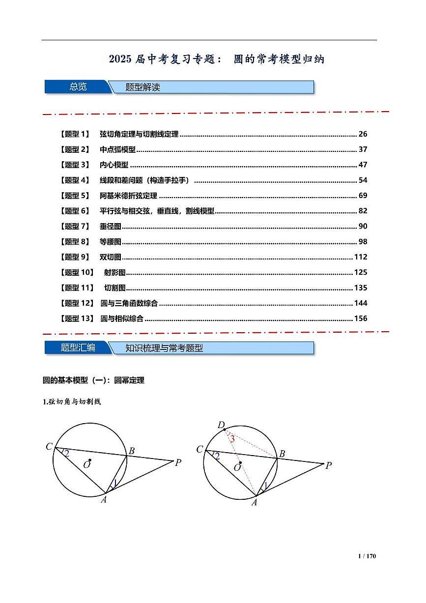 2025届中考复习专题：圆的常考模型汇总（解析版）第1页