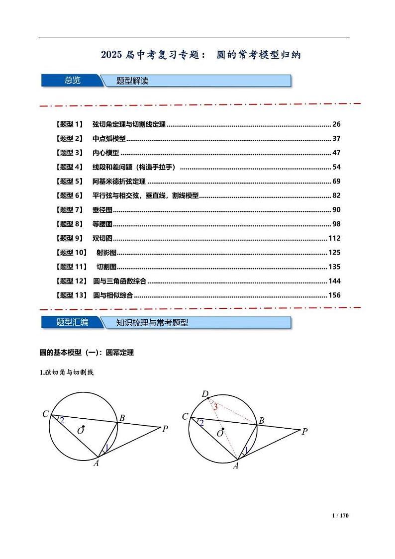2025届中考复习专题：圆的常考模型汇总（解析版）第1页