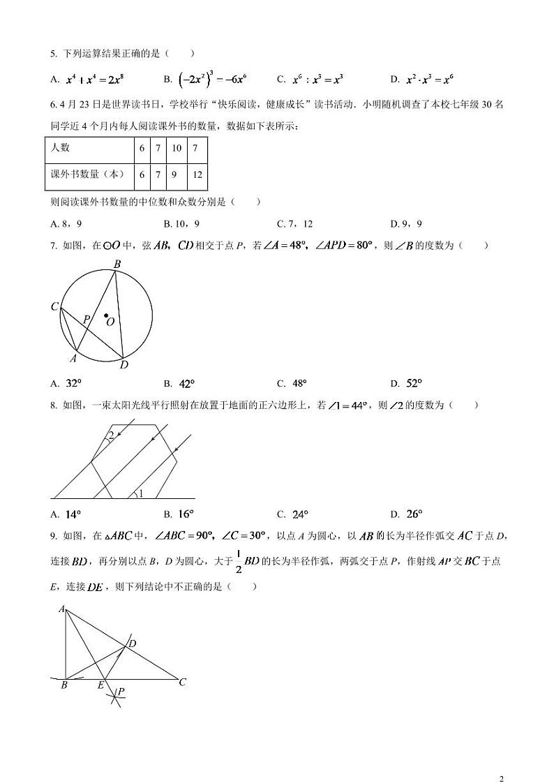 2024年山东省枣庄市中考数学模拟试题（原卷版）第2页