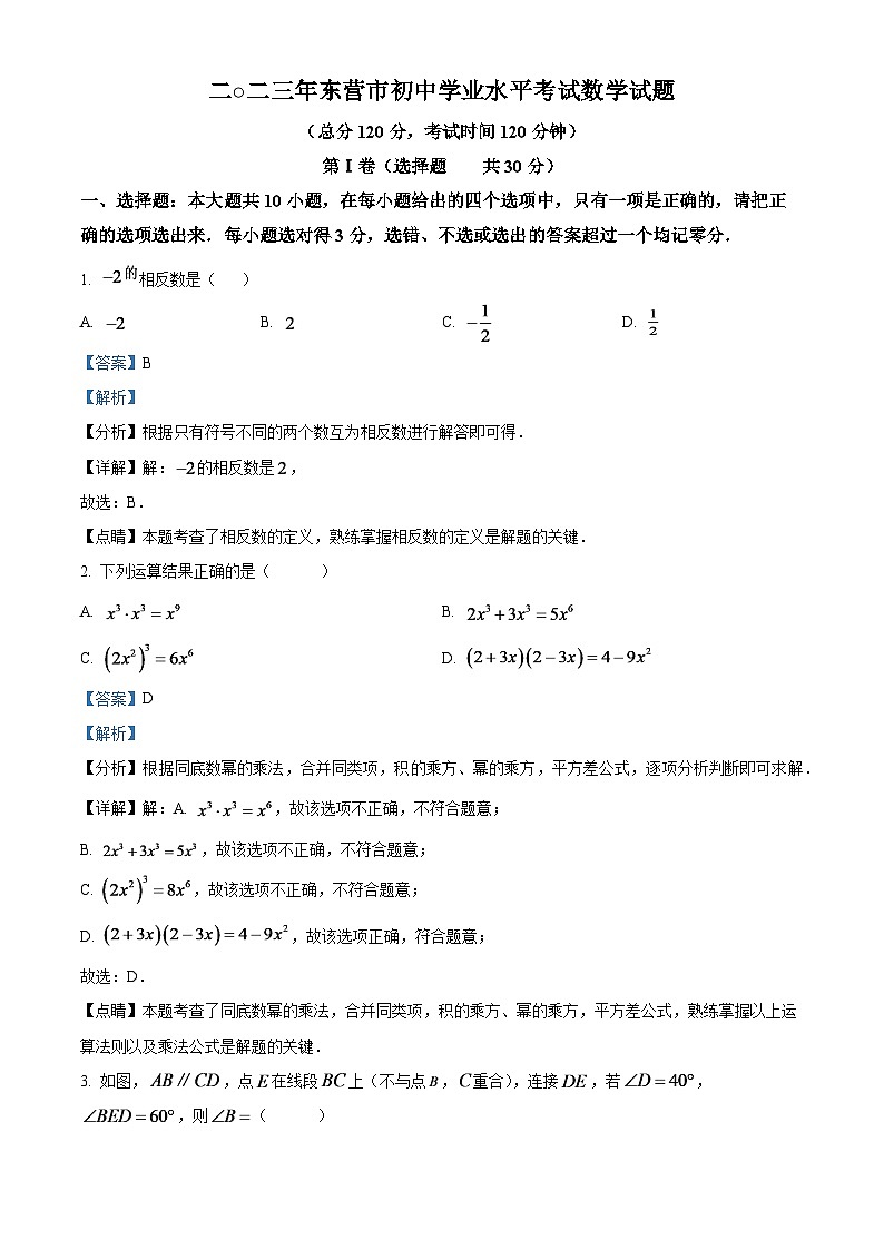 2024年山东省东营市中考数学模拟试题（解析版）第1页
