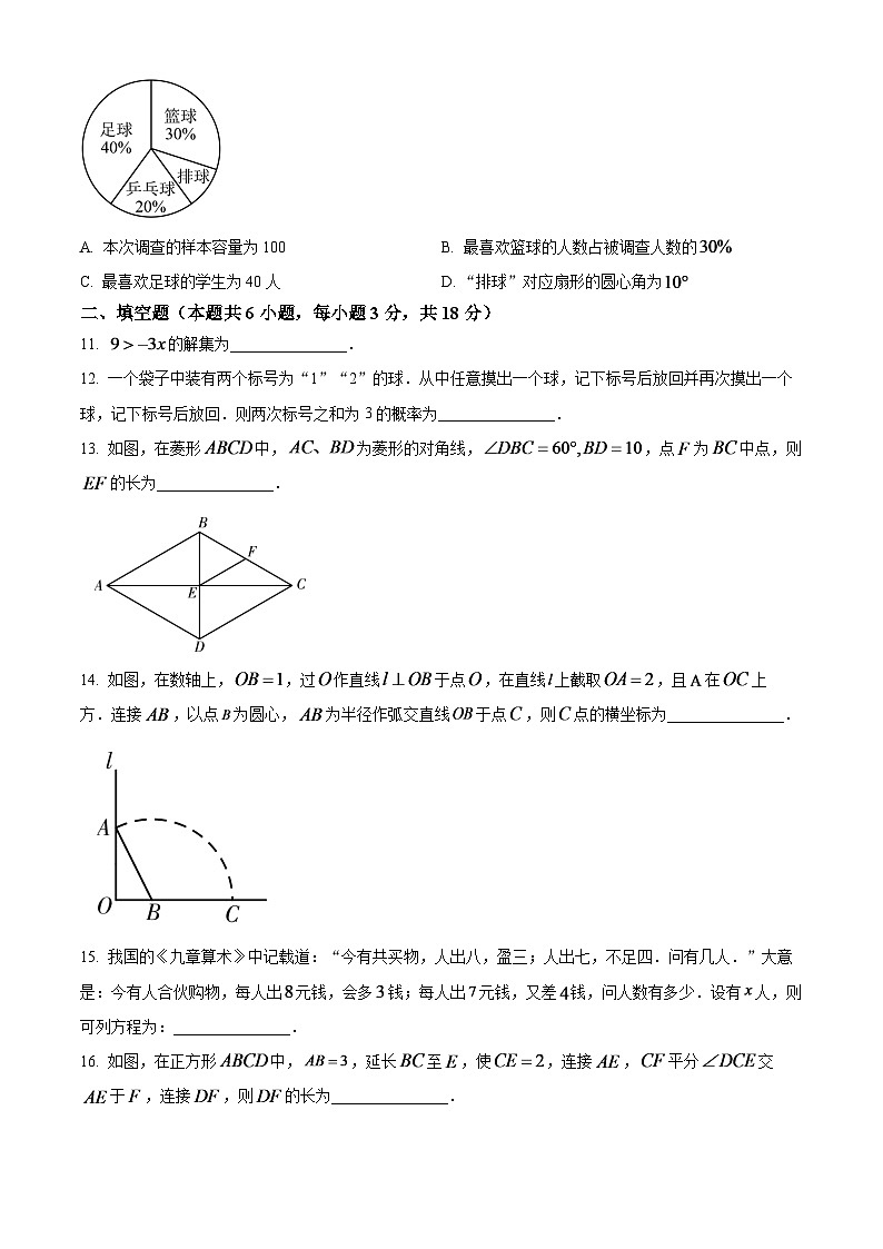2024年辽宁省大连市中考数学模拟试题（原卷版）第3页