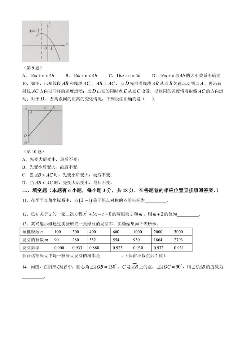 2024～2025学年浙江省台州市临海市九年级上期末考试数学卷试卷(含图片答案)第3页