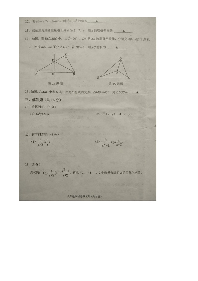 辽宁省抚顺市新宾满族自治县2024-2025学年八年级上学期1月期末数学试题（有答案）第3页