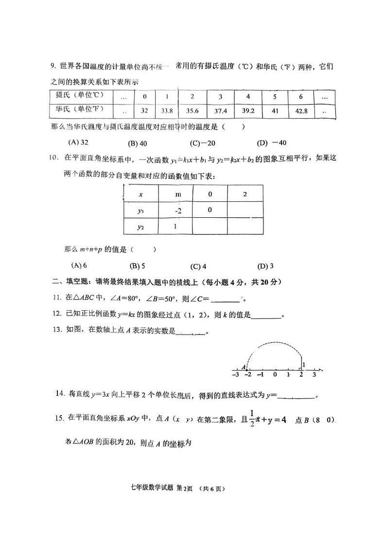 山东省淄博市周村区2024-2025学年七年级上学期期末数学试题第2页