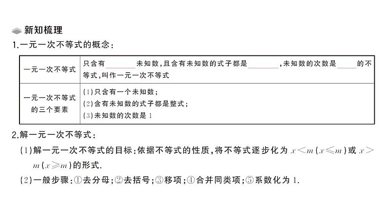 初中数学新人教版七年级下册11.2第1课时 解一元一次不等式课堂作业课件（2025春）第2页