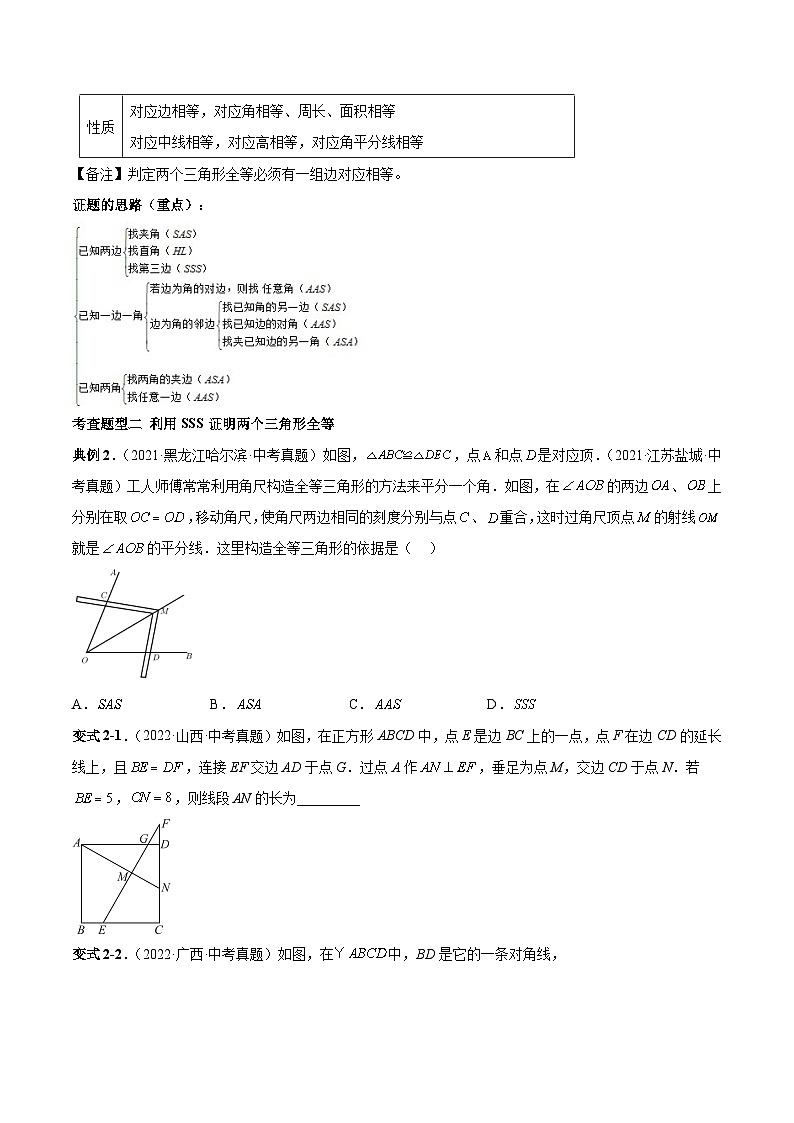 中考数学一轮复习知识点梳理+题型训练专题19 全等三角形（原卷版）第3页