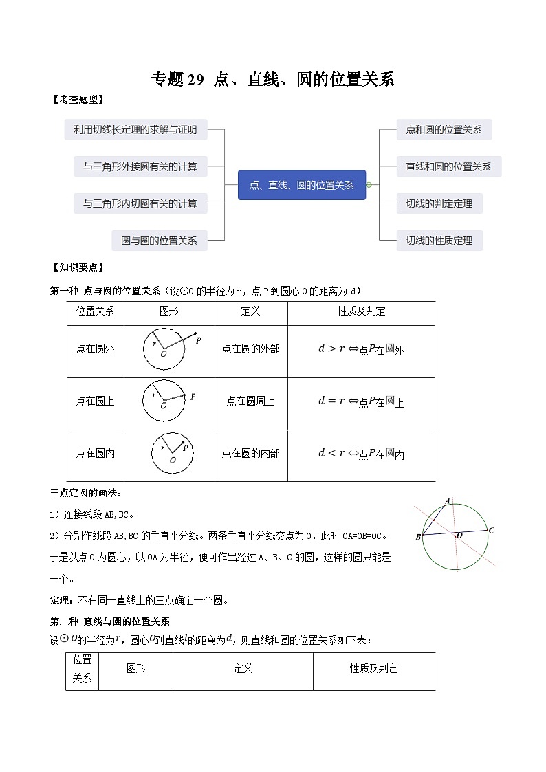 中考数学一轮复习知识点梳理+题型训练专题29 点、直线、圆的位置关系（解析版）第1页