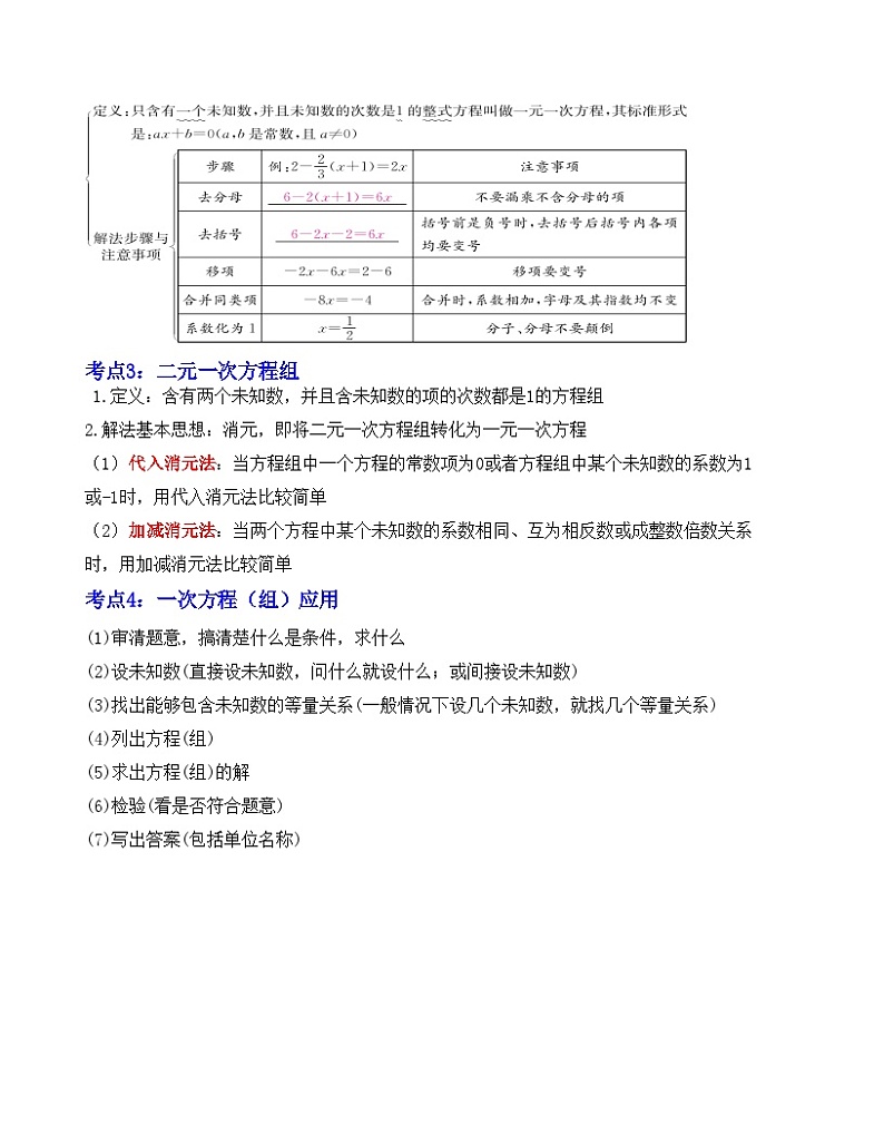 中考数学一轮复习知识梳理+考点精讲专题05 一次方程（组）及其应用（原卷版）第2页