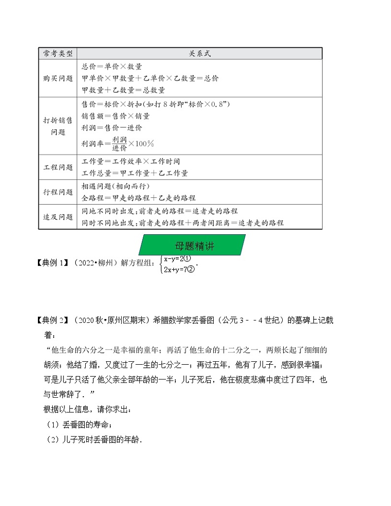 中考数学一轮复习知识梳理+考点精讲专题05 一次方程（组）及其应用（原卷版）第3页