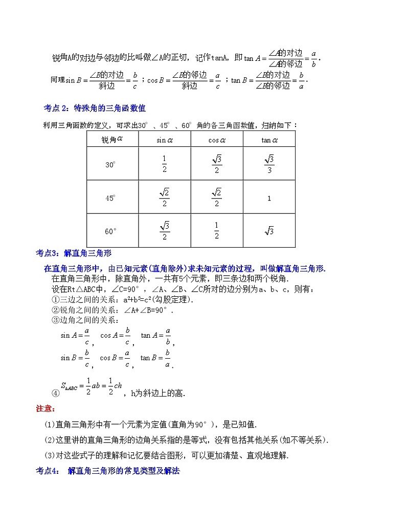 中考数学一轮复习知识梳理+考点精讲专题20 锐角三角函数（原卷版）第2页