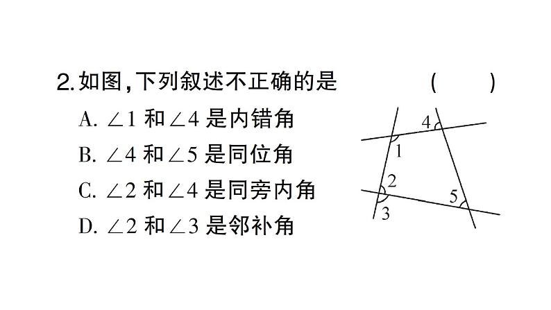 初中数学新人教版七年级下册第七章 相交线与平行线（三）作业课件2025春第3页