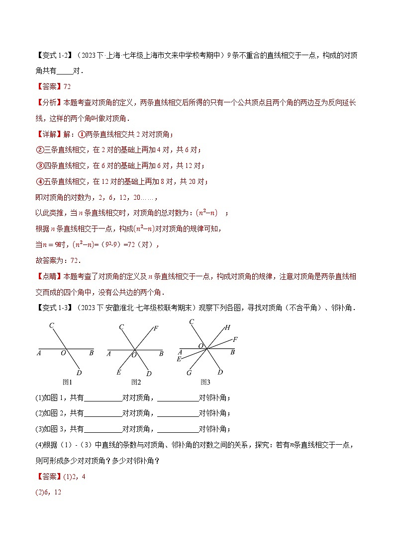 专题6.4 对顶角、平行和垂直【八大题型】-最新苏教版七年级上册数学精讲精练（教师版）第3页