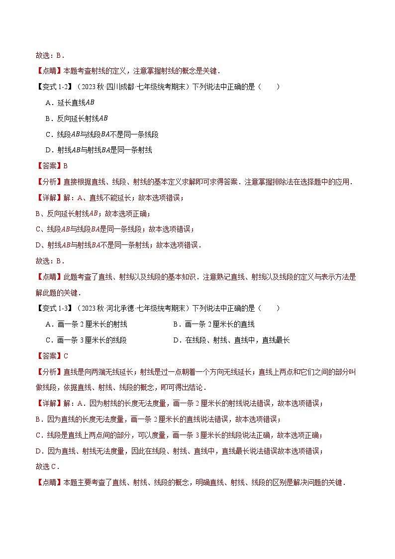 专题6.1 线段、射线、直线【八大题型】-最新苏教版七年级上册数学精讲精练（教师版）第3页