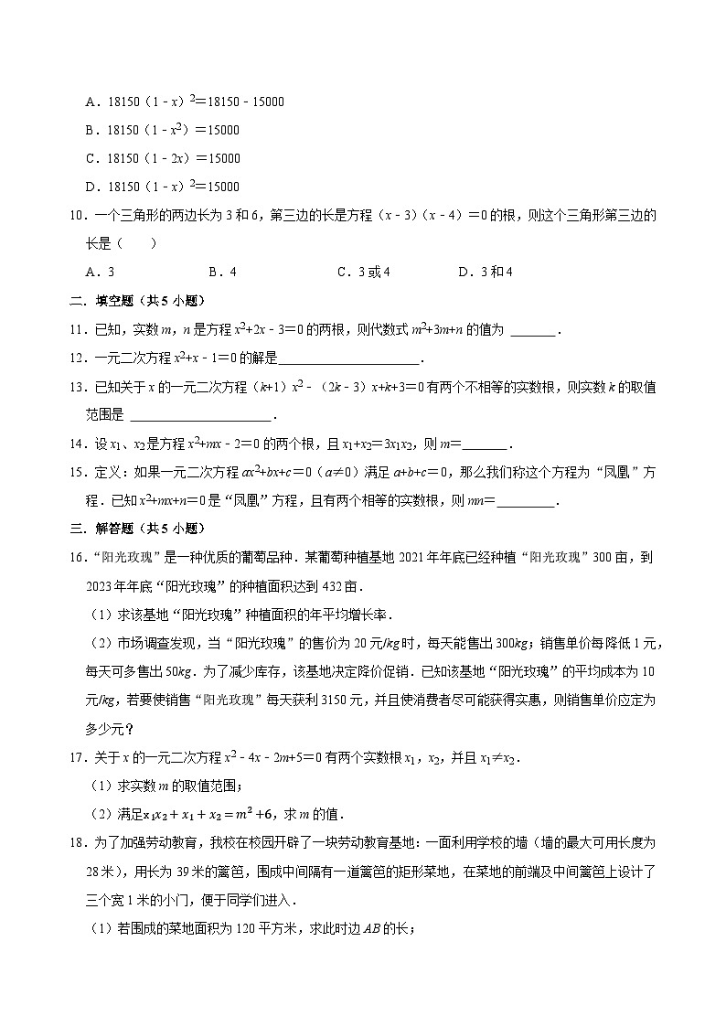 2025年中考数学一轮复习 第10讲  一元二次方程（专项训练+考点梳理）第2页
