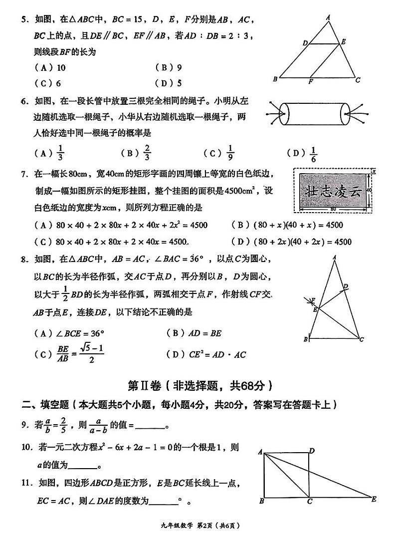 四川省成都市高新区2024-2025学年上学期期末监测九年级数学试题【含答案】第2页